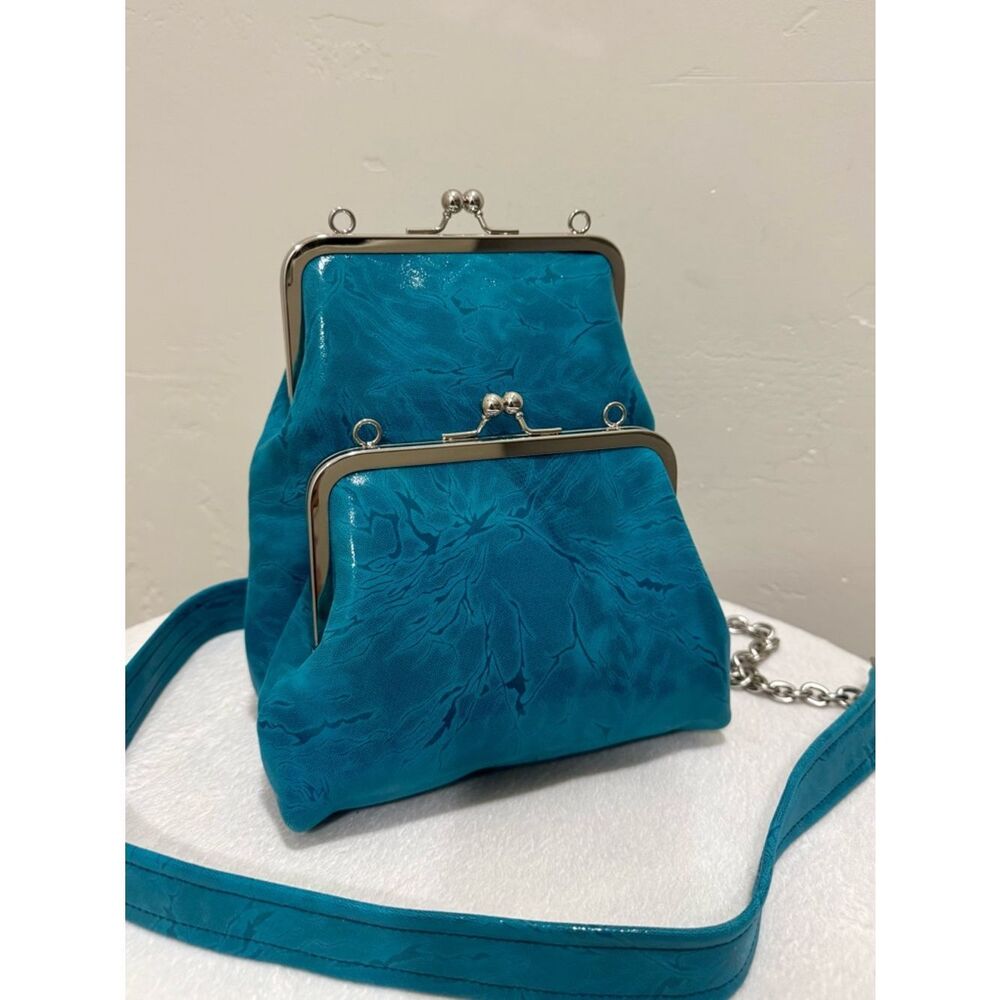 Unique 2 In 1, Embossed Leather Handmade Kisslock Double Frame Multi Use Bag